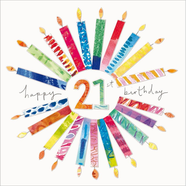 Woodmansterne 21st Colourful Kaleidoscope Candles Birthday Card - Old Railway Line Garden Centre