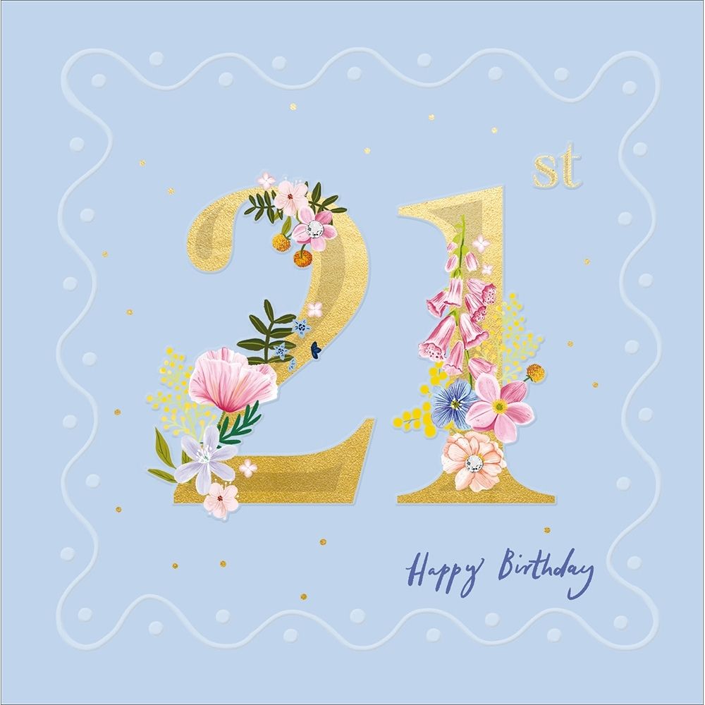 Woodmansterne 21st Gold Floral Text Happy Birthday Card
