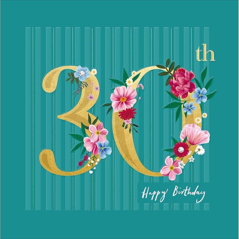 Woodmansterne 30th Gold Text with Flowers Birthday Card - Old Railway Line Garden Centre