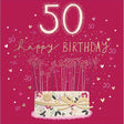 Woodmansterne 50th Cake & Celebrations Birthday Card - Old Railway Line Garden Centre