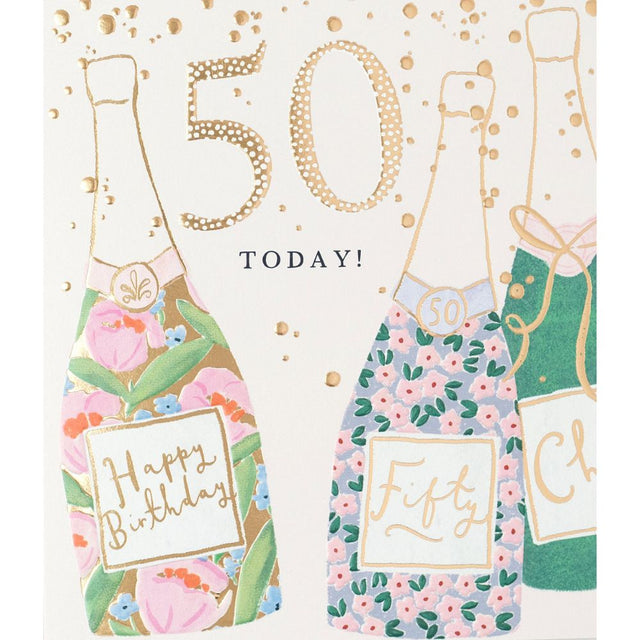 Woodmansterne 50th Champagne Bottles Birthday Card - Old Railway Line Garden Centre