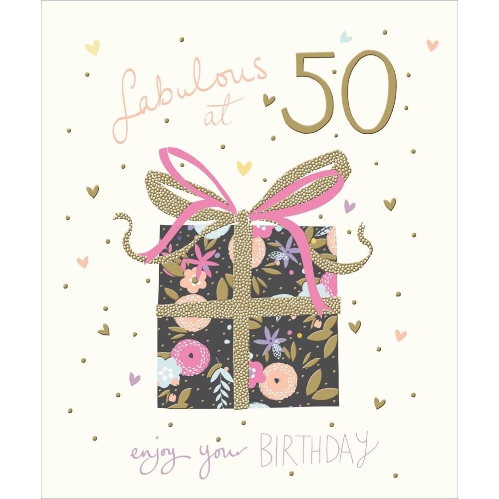 Woodmansterne 50th Fabulous Present Birthday Card - Old Railway Line Garden Centre
