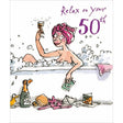 Woodmansterne 50th Relax Enjoying Bubbles Birthday Card - Old Railway Line Garden Centre