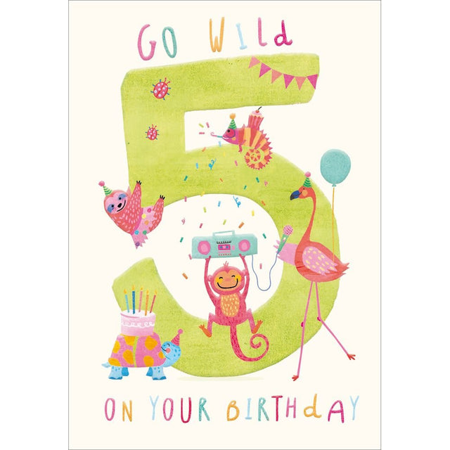Woodmansterne 5th Go Wild Animals Birthday Card - Old Railway Line Garden Centre