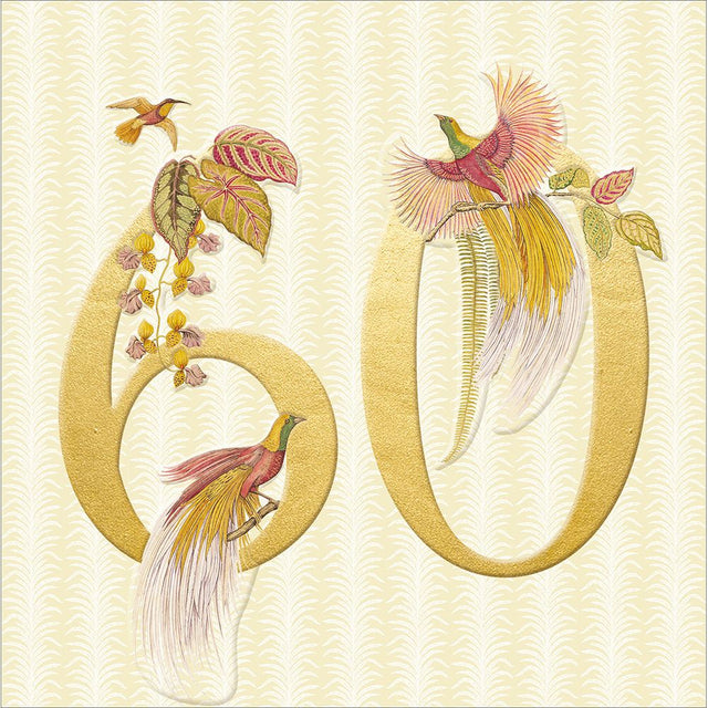 Woodmansterne 60th Gold Birds of Paradise Birthday Card - Old Railway Line Garden Centre