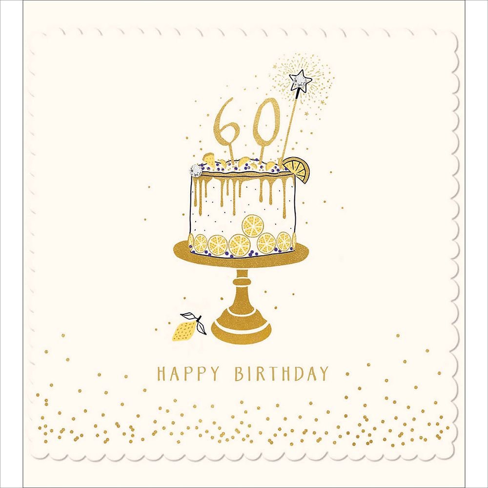 Woodmansterne 60th Golden Lemon Cake Birthday Card - Old Railway Line Garden Centre
