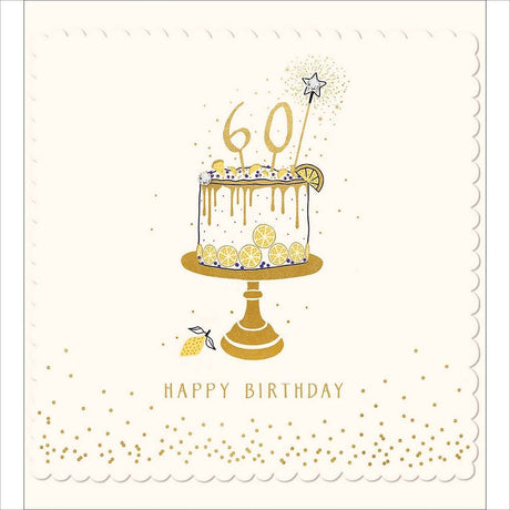 Woodmansterne 60th Golden Lemon Cake Birthday Card - Old Railway Line Garden Centre