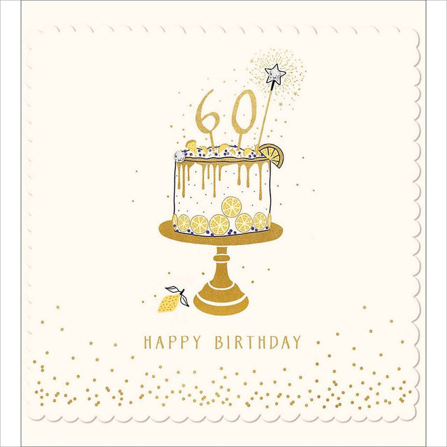 Woodmansterne 60th Golden Lemon Cake Birthday Card - Old Railway Line Garden Centre