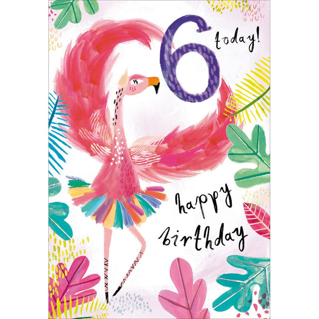 Woodmansterne 6th Flamboyant Flamingo Birthday Card - Old Railway Line Garden Centre