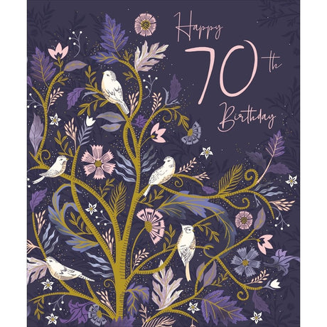 Woodmansterne 70th Birds Floral Birthday Card - Old Railway Line Garden Centre