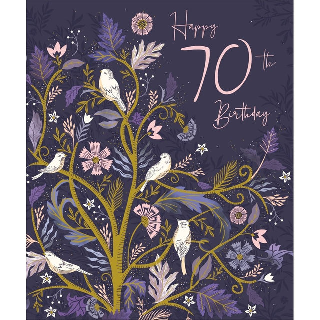 Woodmansterne 70th Birds Floral Birthday Card - Old Railway Line Garden Centre