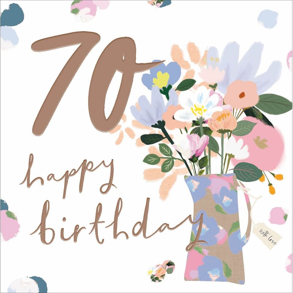 Woodmansterne 70th Flowers in Vase Birthday Card - Old Railway Line Garden Centre