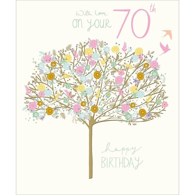 Woodmansterne 70th With Love Tree Birthday Card - Old Railway Line Garden Centre