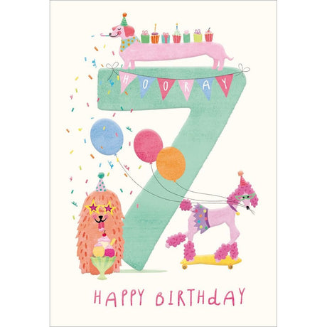 Woodmansterne 7th Party Dogs Birthday Card - Old Railway Line Garden Centre