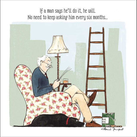 Woodmansterne Always on Task Funny Blank Card - Old Railway Line Garden Centre