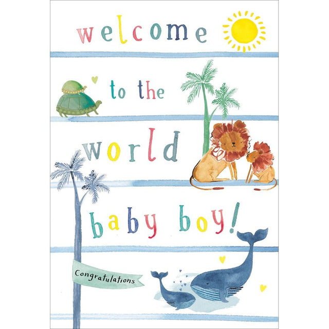 Woodmansterne Animals Welcome to the World Baby Boy Card - Old Railway Line Garden Centre