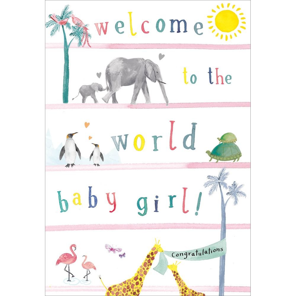Woodmansterne Animals Welcome to the World Baby Girl Card - Old Railway Line Garden Centre