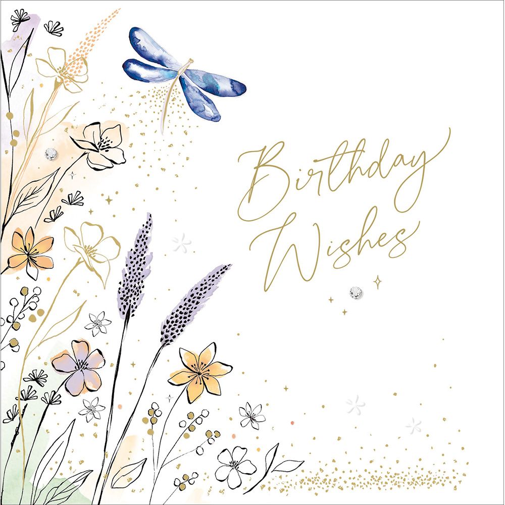 Woodmansterne Birthday Wishes Dragonfly & Wildflowers Card