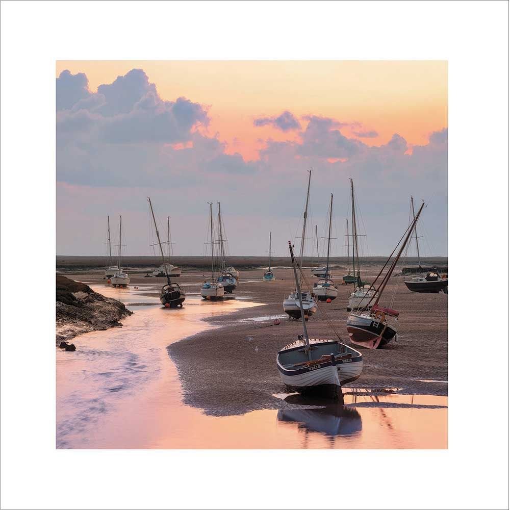 Woodmansterne Boats at Low Tide Blank Card - Old Railway Line Garden Centre