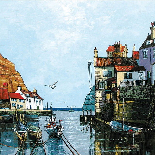 Woodmansterne Boats on the Harbor Blank Card - Old Railway Line Garden Centre