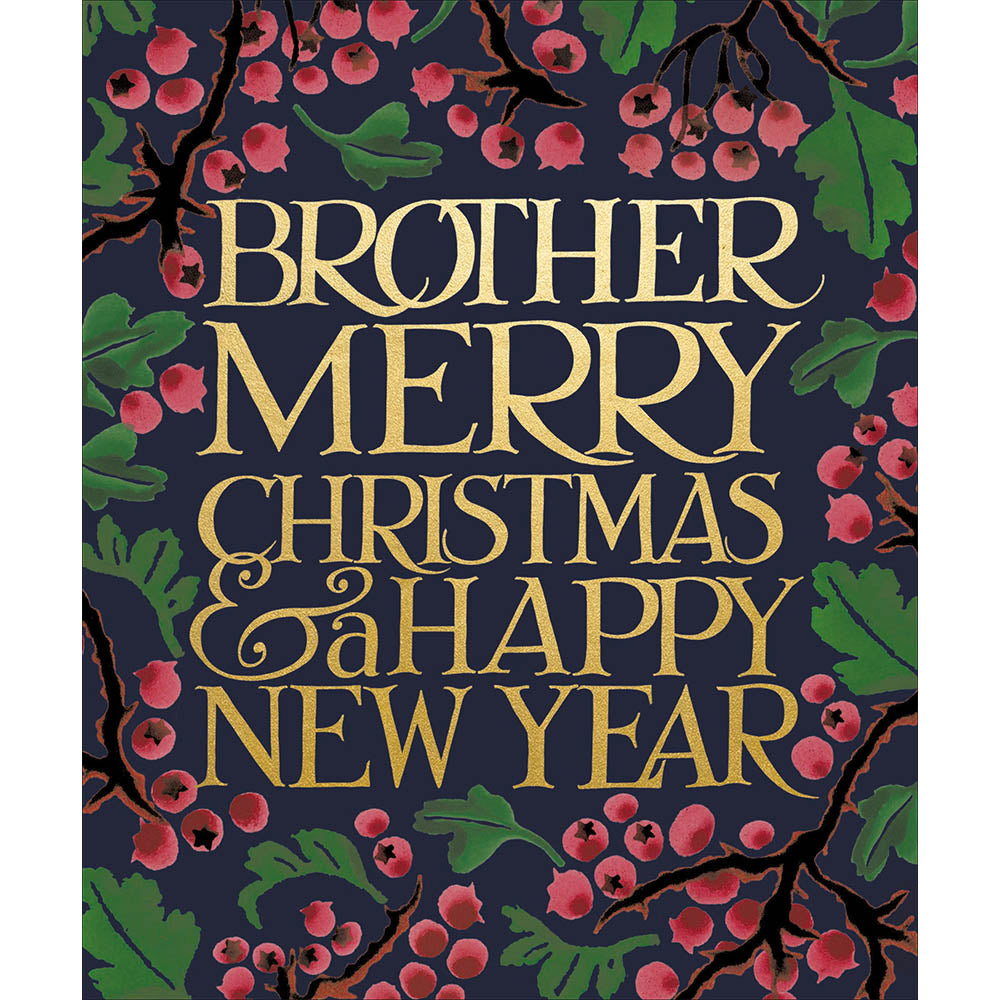 Woodmansterne Brother - Gold Text with Red Berries Christmas Card - 630705