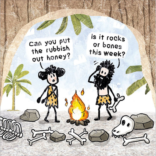 Woodmansterne Caveman Rubbish Funny Blank Card - Old Railway Line Garden Centre