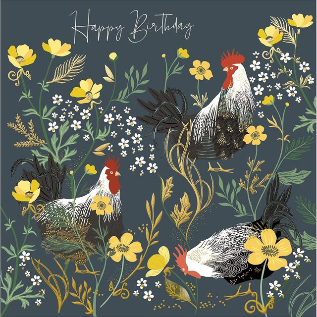 Woodmansterne Cheerful Chickens Floral Birthday Card - Old Railway Line Garden Centre