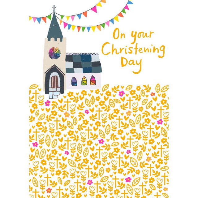 Woodmansterne Church & Bunting Christening Card - Old Railway Line Garden Centre