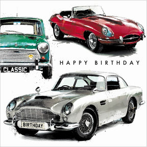Woodmansterne Classic Cars Birthday Card - Old Railway Line Garden Centre