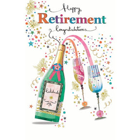 Woodmansterne Colourful Champagne Happy Retirement Card - Old Railway Line Garden Centre