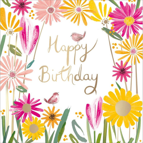 Woodmansterne Colourful Flowers Border Birthday Card - Old Railway Line Garden Centre
