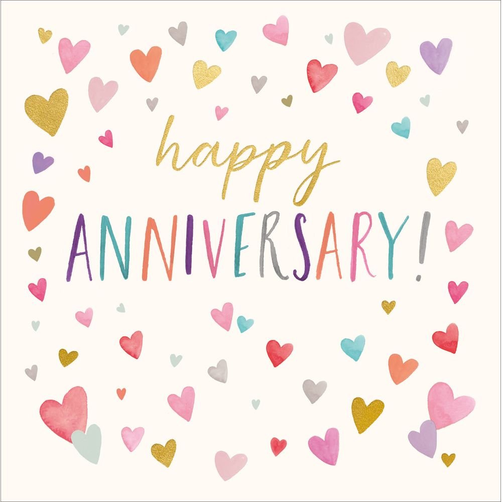 Woodmansterne Colourful Hearts Happy Anniversary Card - Old Railway Line Garden Centre
