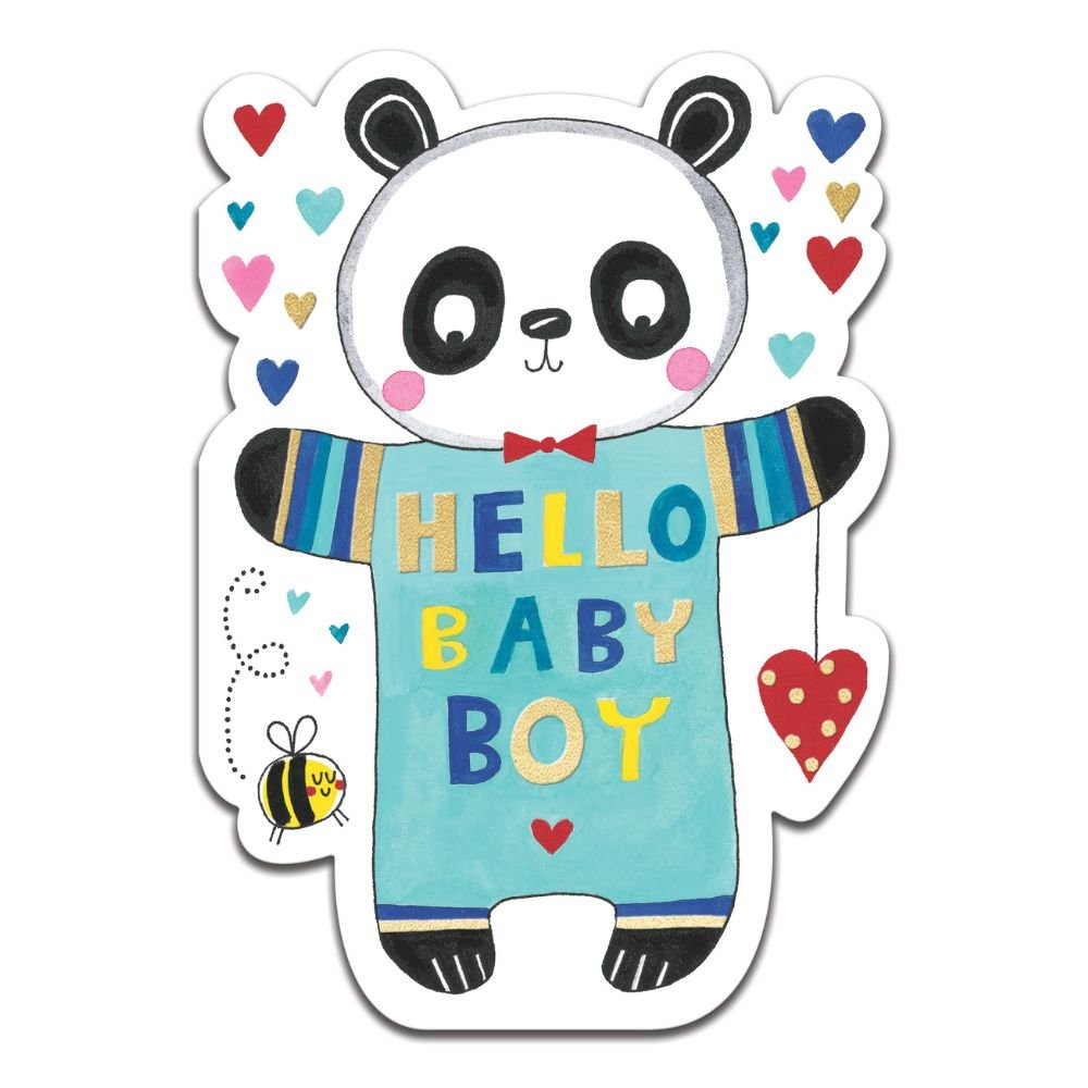 Woodmansterne Colourful Panda New Baby Boy Card - Old Railway Line Garden Centre