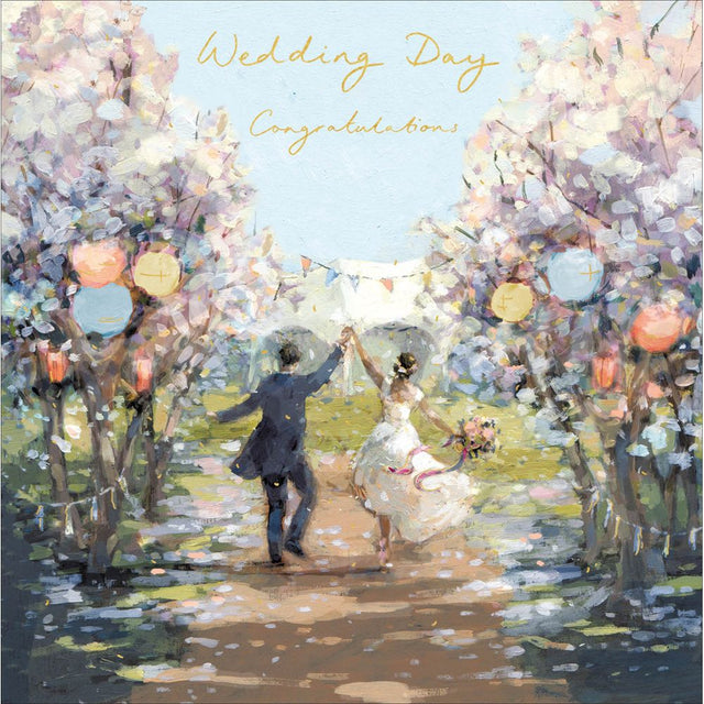 Woodmansterne Congratulations Bride & Groom Wedding Card - Old Railway Line Garden Centre