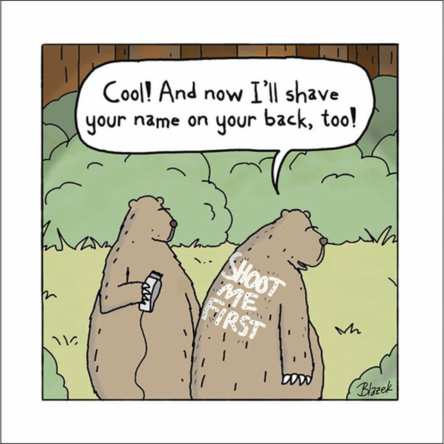 Woodmansterne Cool Bears Shaved Funny Blank Card - Old Railway Line Garden Centre