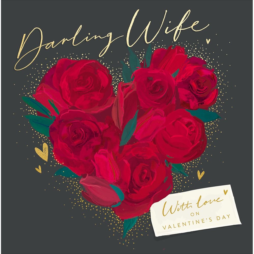 Woodmansterne Darling Wife Heart of Roses Valentine's Day Card - Old Railway Line Garden Centre