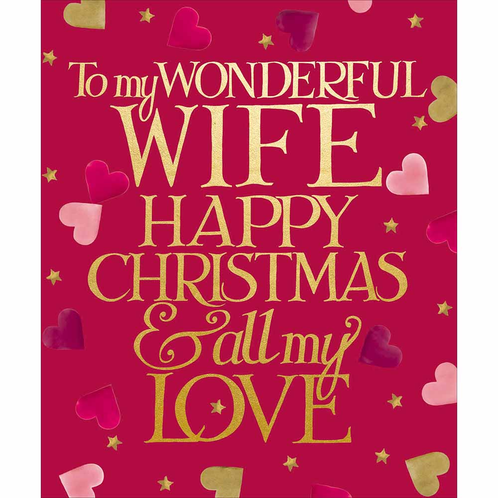 Woodmansterne Wife - Gold Text & Hearts Christmas Cards