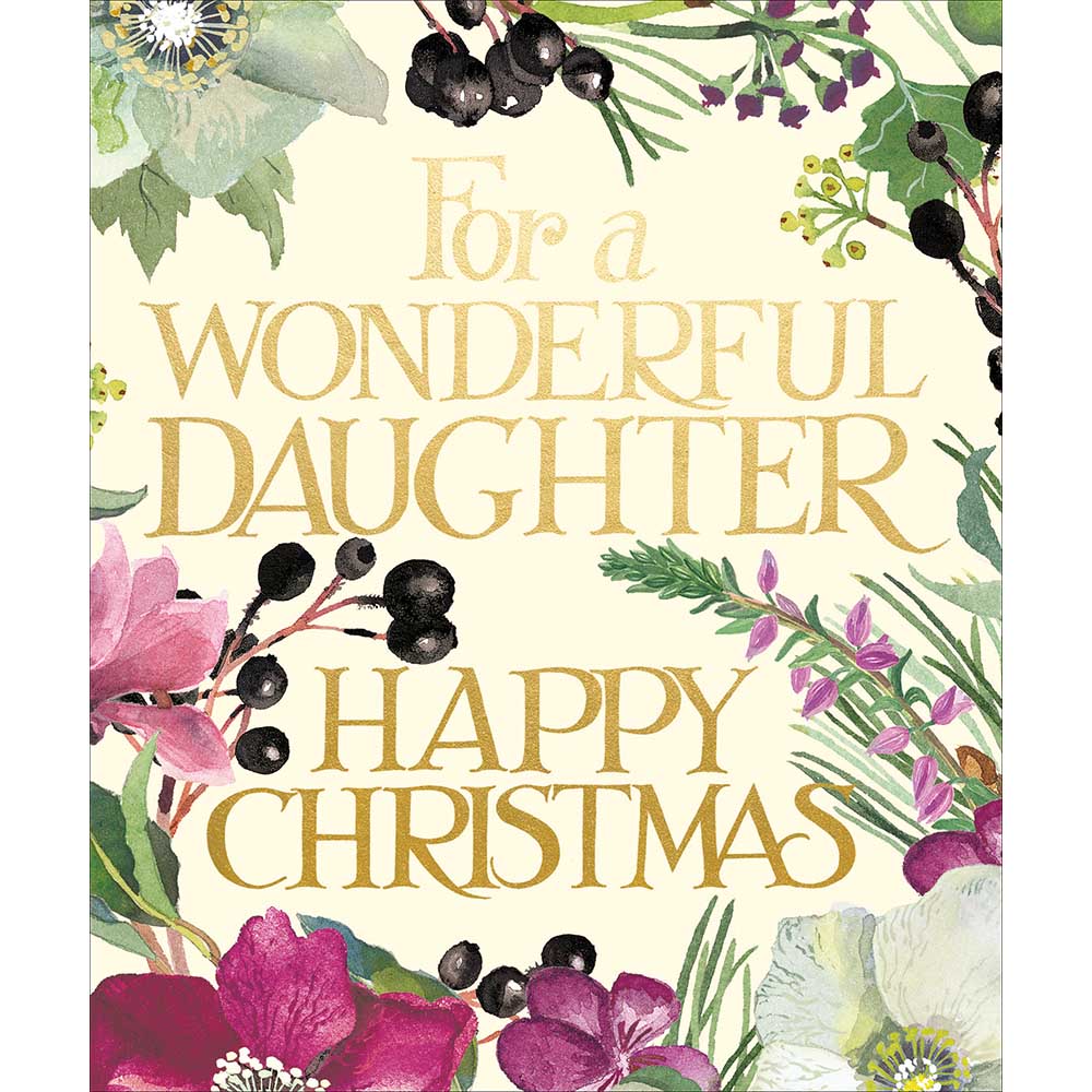 Woodmansterne Daughter - Purple Flowers & Gold Text Christmas Card