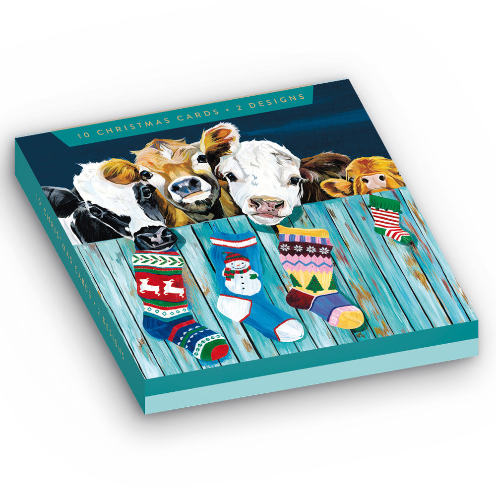 Woodmansterne Festive Friends Cows Boxed Christmas Cards - (Pack of 10)