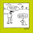 Woodmansterne Fetch the Stick Blank Funny Card - Old Railway Line Garden Centre