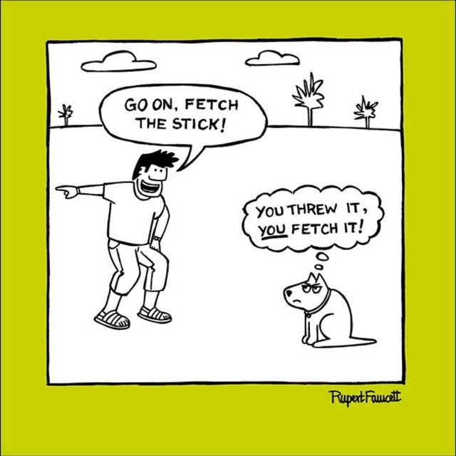 Woodmansterne Fetch the Stick Blank Funny Card - Old Railway Line Garden Centre