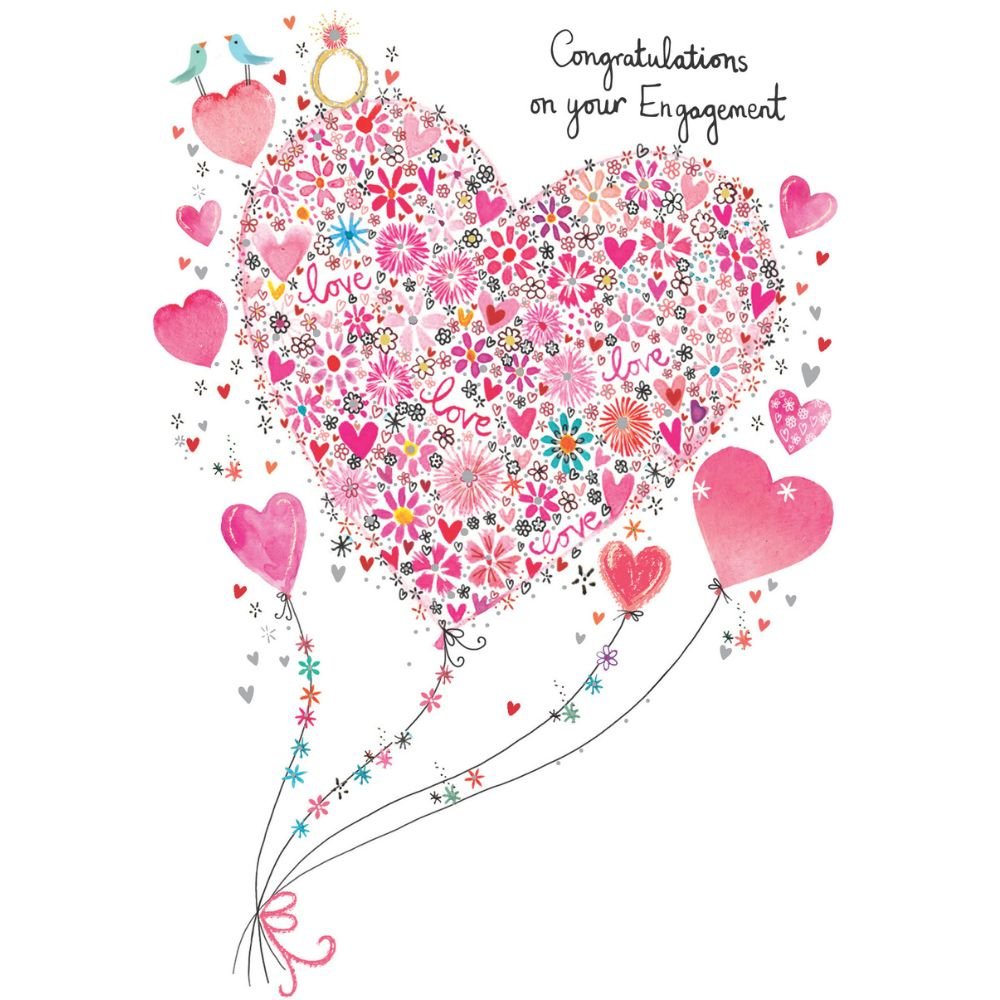 Woodmansterne Floral Heart Balloon Engagement Card - Old Railway Line Garden Centre