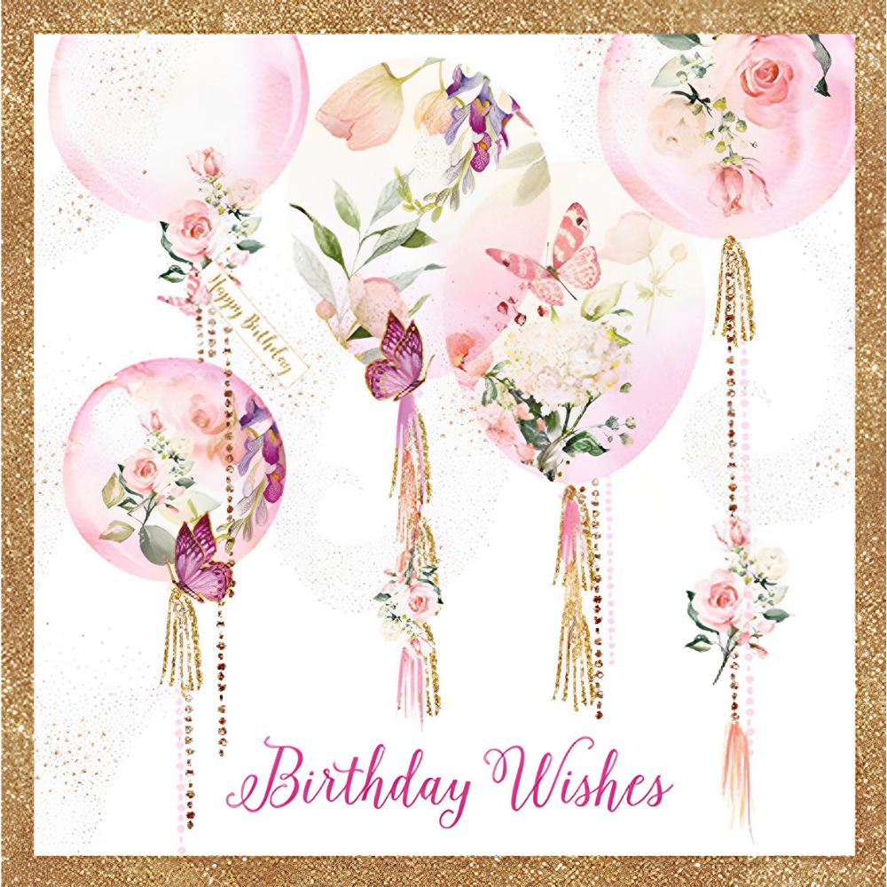 Woodmansterne Foil Floral Balloons Birthday Wishes Card - Old Railway Line Garden Centre