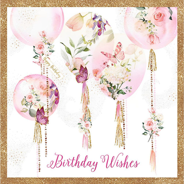 Woodmansterne Foil Floral Balloons Birthday Wishes Card - Old Railway Line Garden Centre