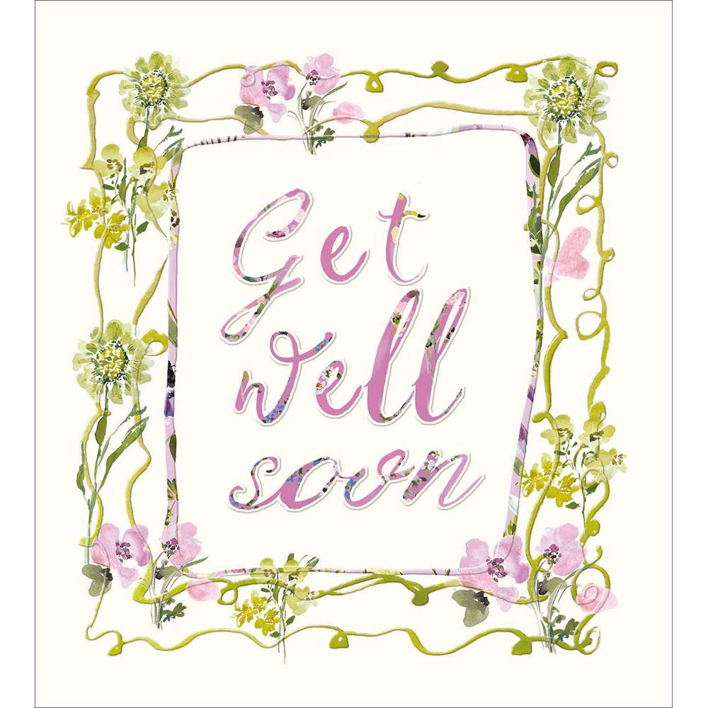 Woodmansterne Get Well Soon Floral Text & Border Card