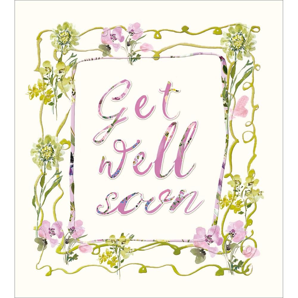 Woodmansterne Get Well Soon Floral Text & Border Card - Old Railway Line Garden Centre