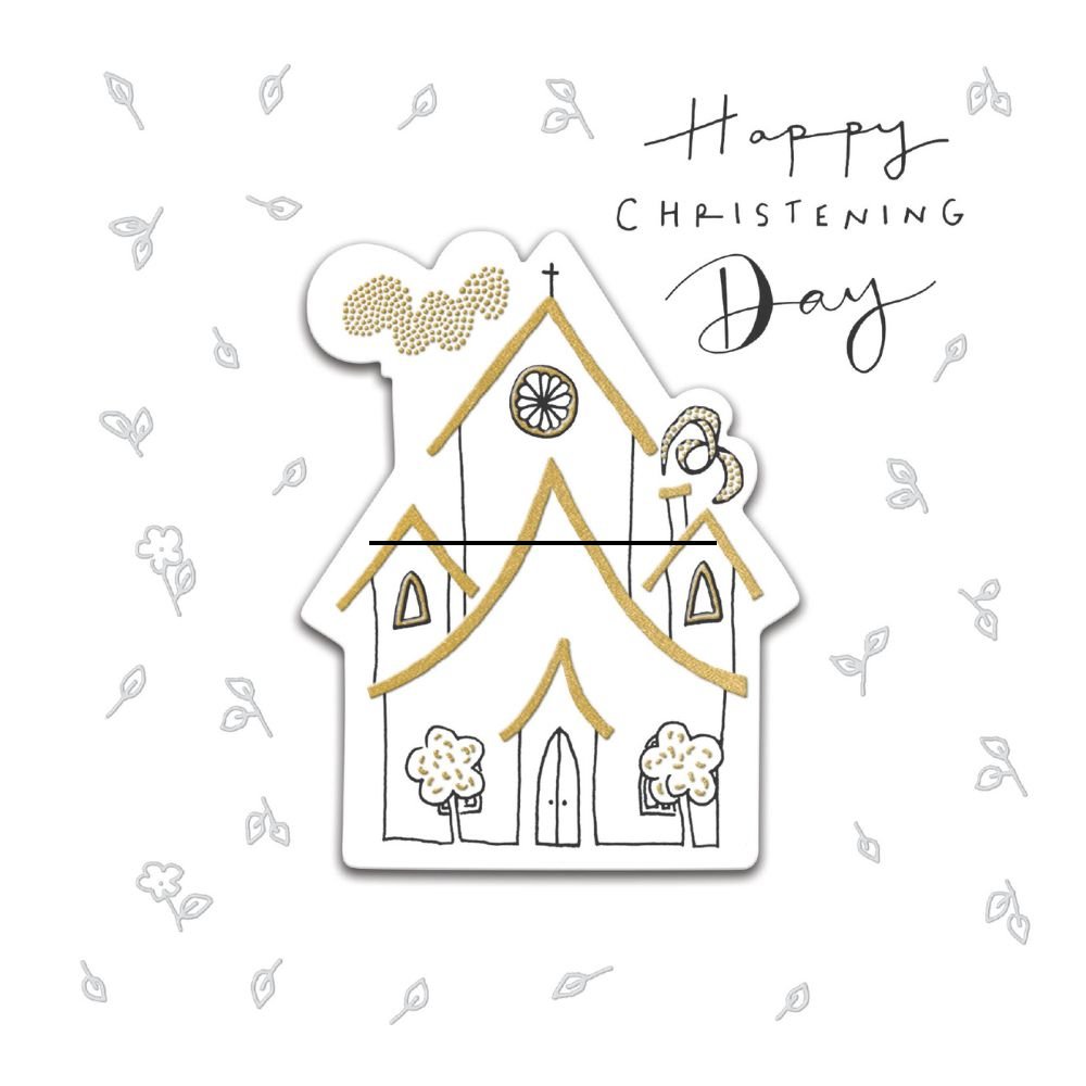 Woodmansterne Gold Church Christening Card - Old Railway Line Garden Centre