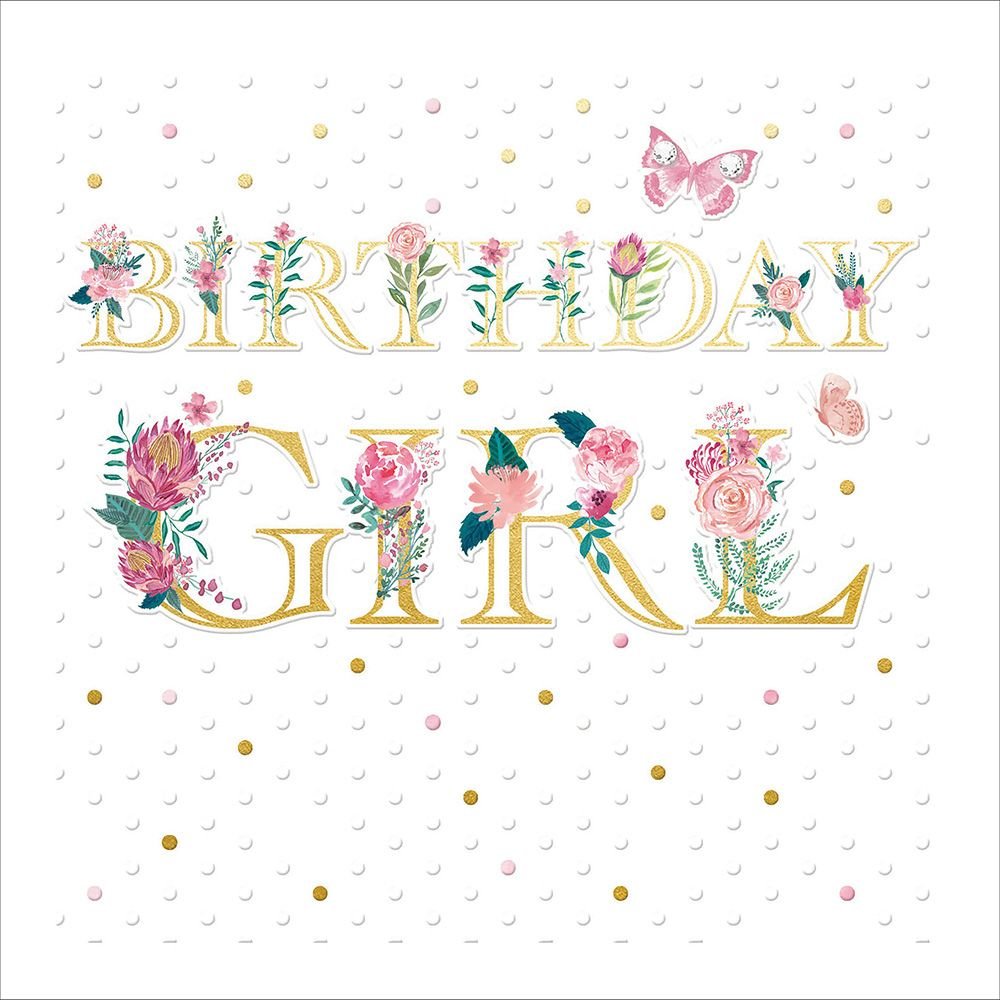Woodmansterne Gold Floral Text Girl Birthday Card - Old Railway Line Garden Centre