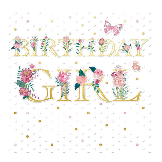 Woodmansterne Gold Floral Text Girl Birthday Card - Old Railway Line Garden Centre