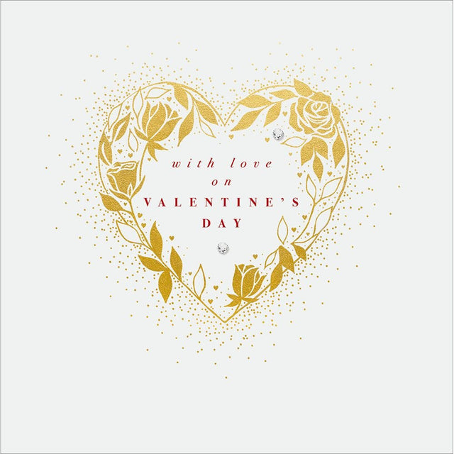 Woodmansterne Gold Heart with Roses Valentine's Day Card - Old Railway Line Garden Centre